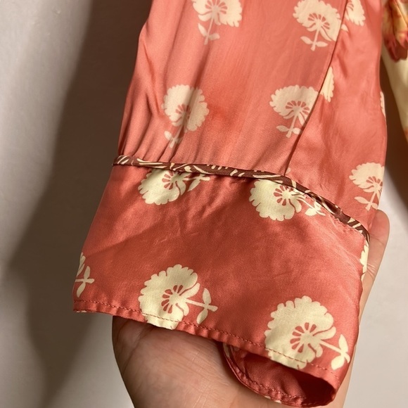 Zara Silia embroidered silky boho floral button down long sleeve beach large - Picture 2 of 7